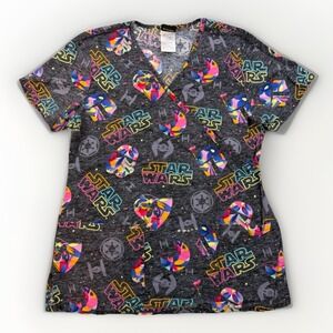 Star Wars Darth Vader  Scrub Top Women's XS Black Short Sleeve V Neck 2 Pockets